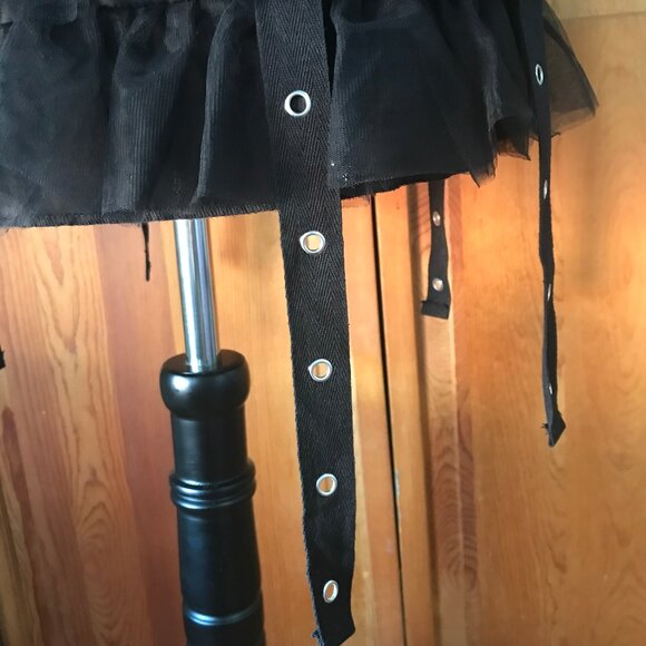Goth Punk Visual Kei Black Buckle & Strap Ruffle Mini Skirt S - Picture 6 of 11